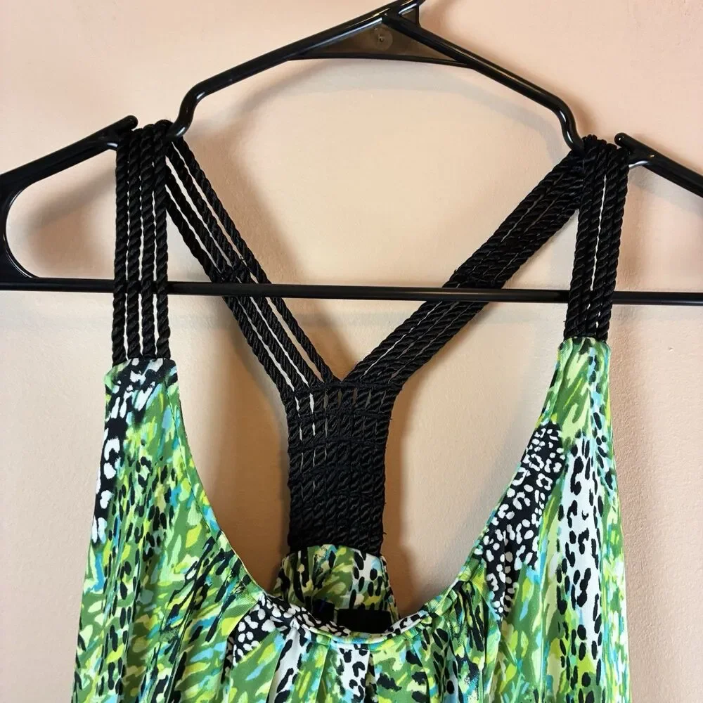 New Directions Women’s Green Animal Print Tank Blouse Crochet Straps Size L - Picture 4 of 6